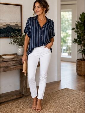 Xirena Striped Button Front Shirt Medium